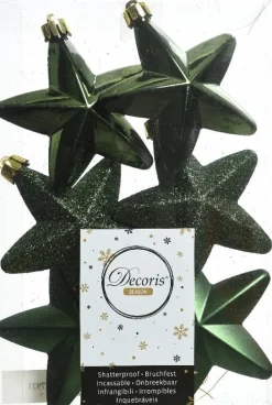Decoris kerst ornament ster groen 7,5 x 7,5 x 2 cm 6 stuks