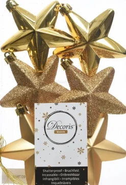 Decoris kerst ornament ster goud 7,5 x 7,5 x 2 cm 6 stuks