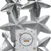 Decoris kerst ornament ster zilver 7,5 x 7,5 x 2 cm 6 stuks