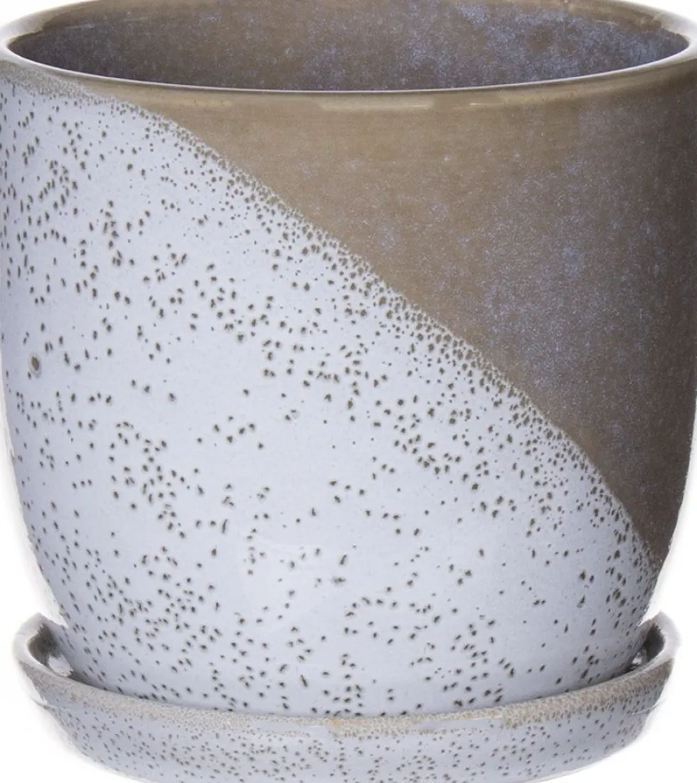 Duif bloempot op schotel groen / grijs D 13,5 H 13,5 cm
