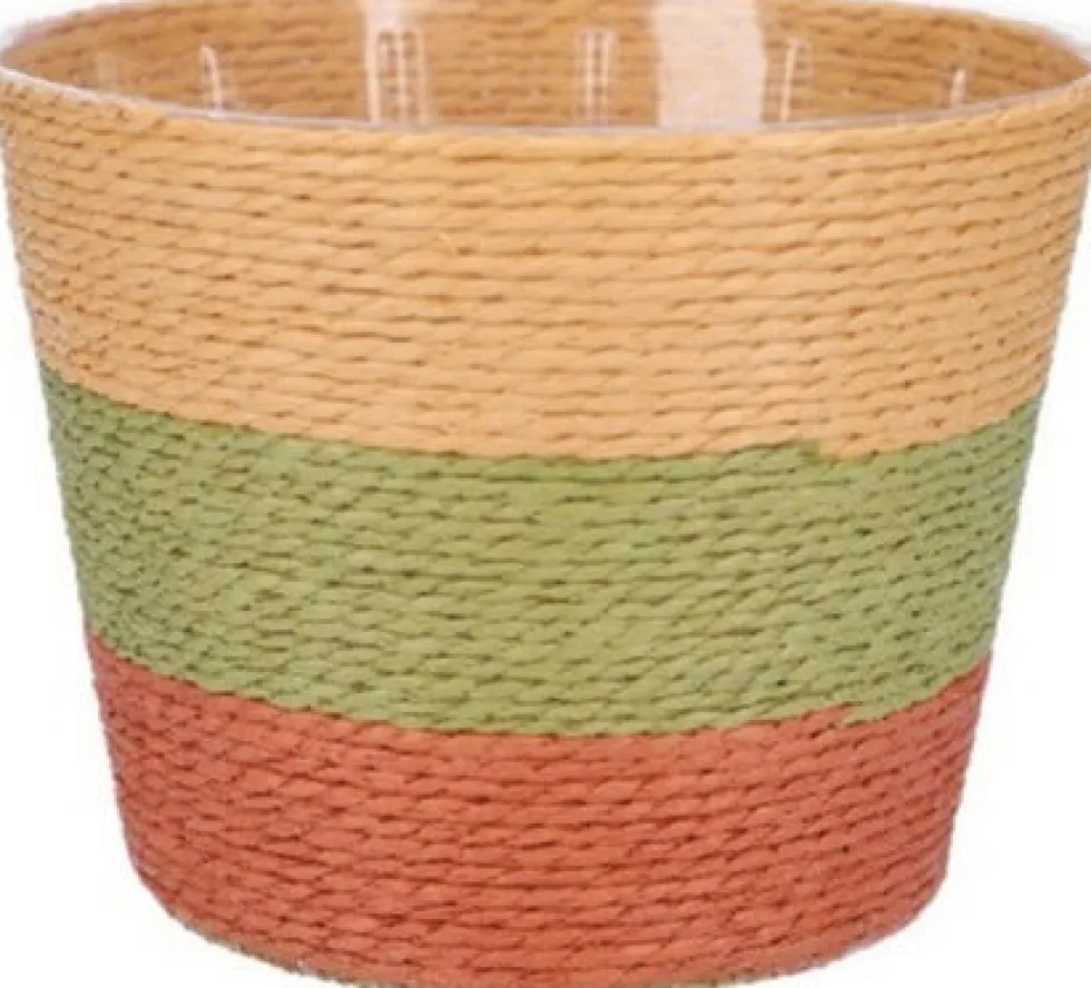 Duif plantenmand Riley lijnen beige / groen / terracotta D 15,5 H 13 cm