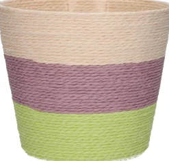 Duif plantenmand Riley lijnen crème / roze / groen D 6,8 H 5,2 cm