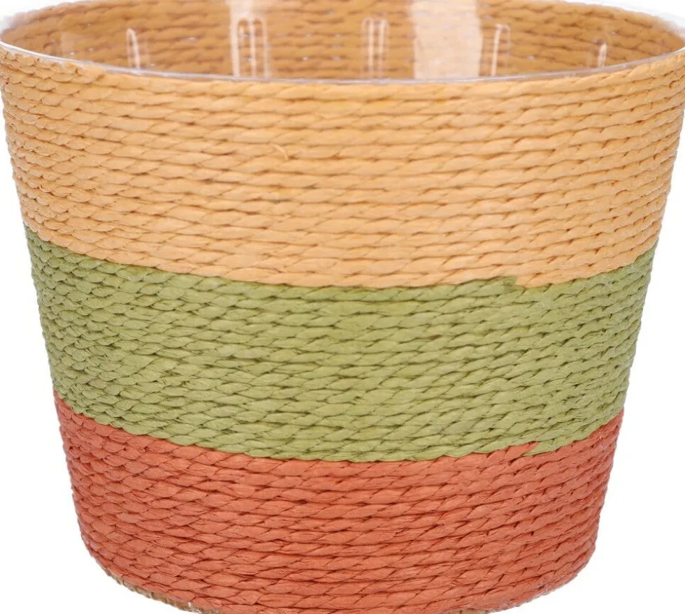 Duif plantenmand Riley lijnen beige / groen / terracotta D 19 H 16 cm