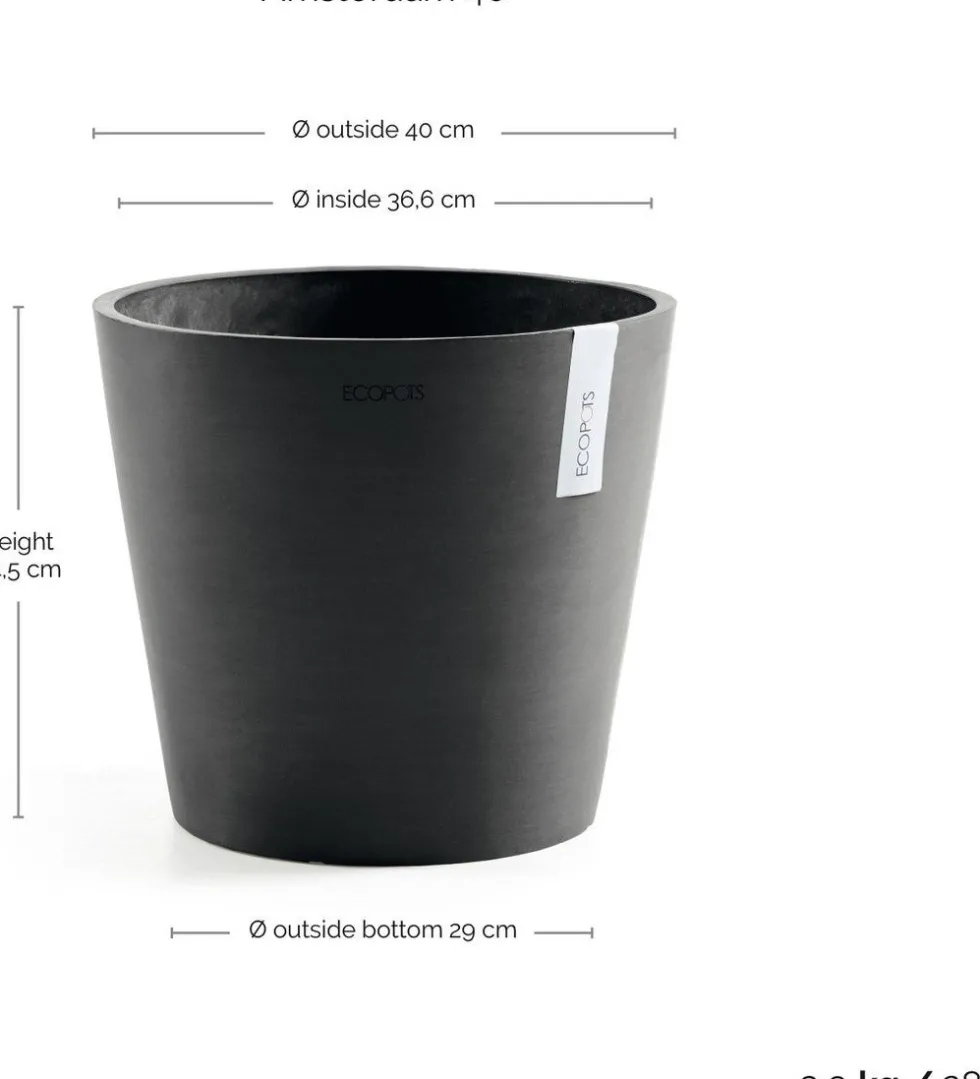 Ecopots bloempot Amsterdam donkergrijs D 40 H 35 cm