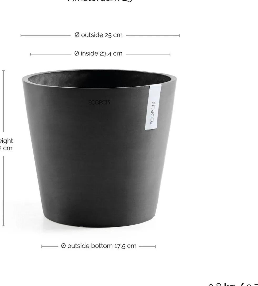 Ecopots bloempot Amsterdam donkergrijs D 25 H 22 cm