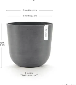 Ecopots bloempot Oslo grijs D 25 H 21,8 cm