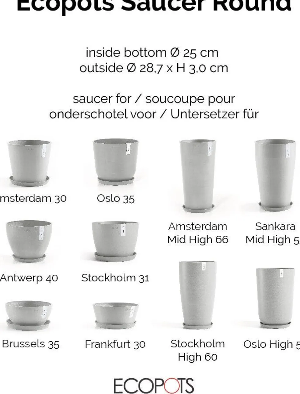 Ecopots plantenschotel Amsterdam wit grijs D 28,7 H 3 cm