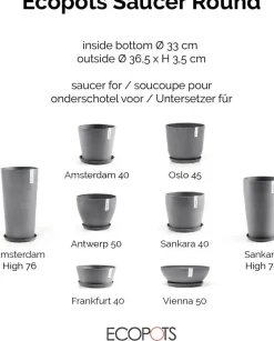 Ecopots plantenschotel Amsterdam grijs D 36,5 H 3,5 cm