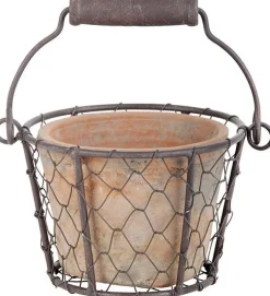 Esschert design bloempot met handvat oranje 13 x 15,3 x 9,5 cm