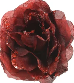 Everlands kerstclip roos rood D 14 H 8,5 cm