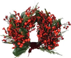 Everlands kerstkrans Big Berry groen / rood D 40 H 13 cm