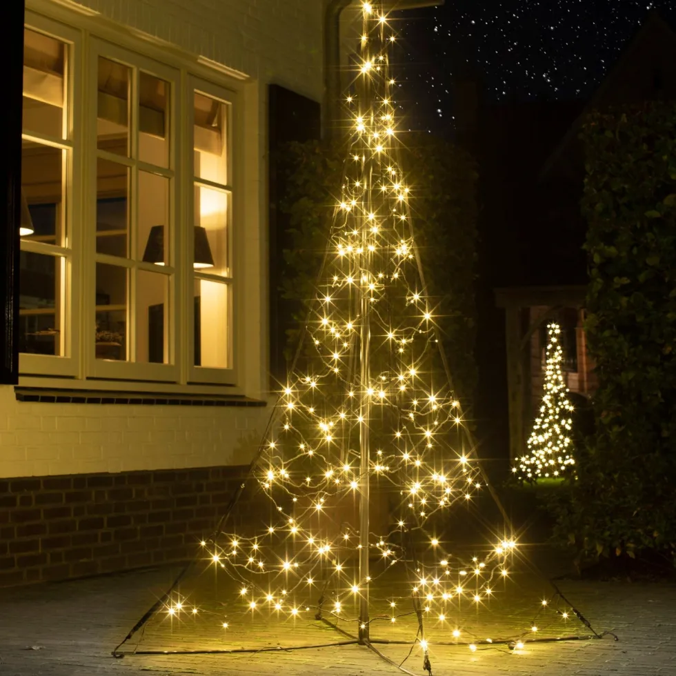 Fairybell vlaggenmast kerstboom met 240 LED lampjes warm wit H 2 m