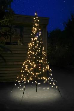 Fairybell vlaggenmast kerstboom H 200 cm met 300 LED lampjes warm wit