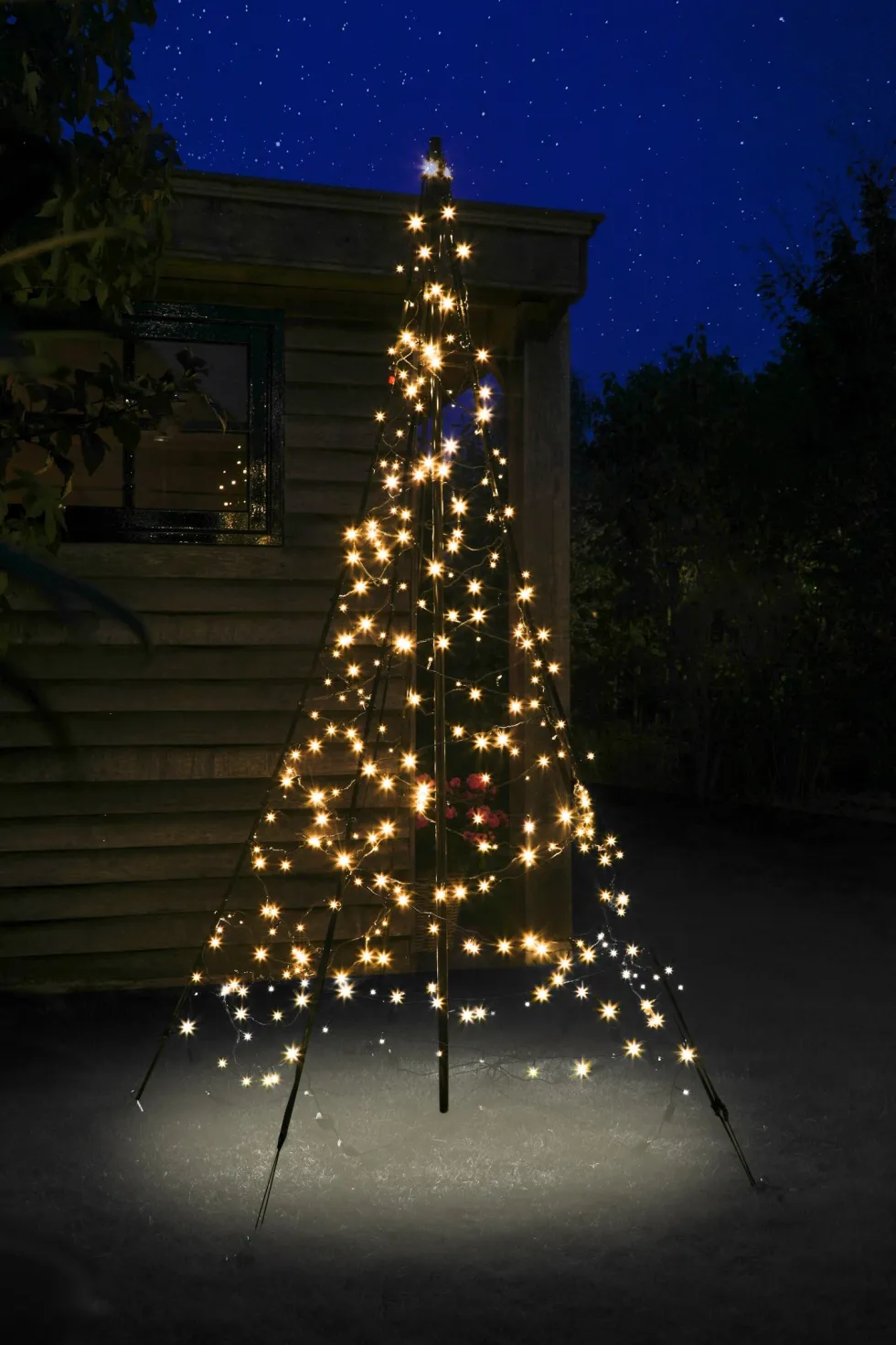 Fairybell vlaggenmast kerstboom H 200 cm met 300 LED lampjes warm wit
