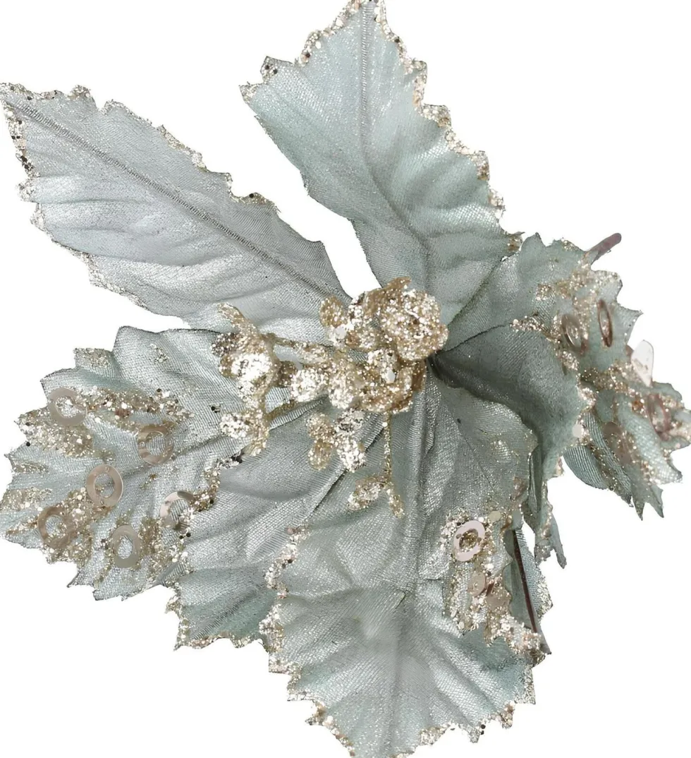 Gisela Graham kerstbloem Poinsettia wit / goud 11 x 19 x 26 cm