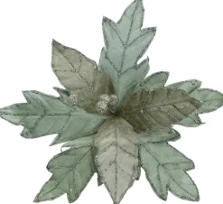 Gisela Graham kerstbloem poinsettia groen / zilver 23 x 23 x 26 cm