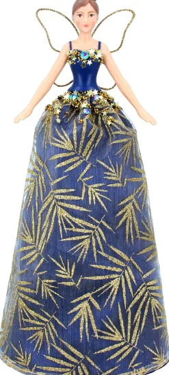 Gisela Graham piek Malene fee bladeren blauw / goud 13 x 13 x 28 cm