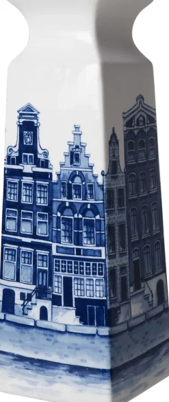 Heinen Delfts Blauw vaas huisjes wit / blauw 5 x 5 x 15,3 cm