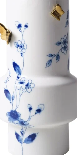 Heinen Delfts Blauw vaas Vlindergoud wit / blauw D 11 H 21 cm