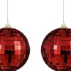 House of Seasons kerstbal Disko rood D 10 cm 2 stuks