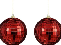 House of Seasons kerstbal Disko rood D 10 cm 2 stuks
