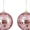 House of Seasons kerstbal Disko roze D 10 cm 2 stuks