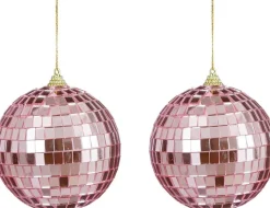 House of Seasons kerstbal Disko roze D 10 cm 2 stuks