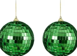 House of Seasons kerstbal Disko groen D 10 cm 2 stuks