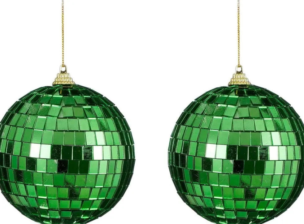 House of Seasons kerstbal Disko groen D 10 cm 2 stuks