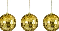 House of Seasons kerstbal Disko goud D 8 cm 3 stuks