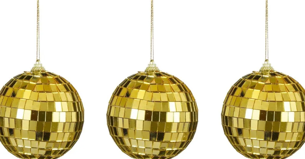 House of Seasons kerstbal Disko goud D 8 cm 3 stuks