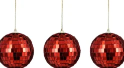 House of Seasons kerstbal Disko rood D 8 cm 3 stuks