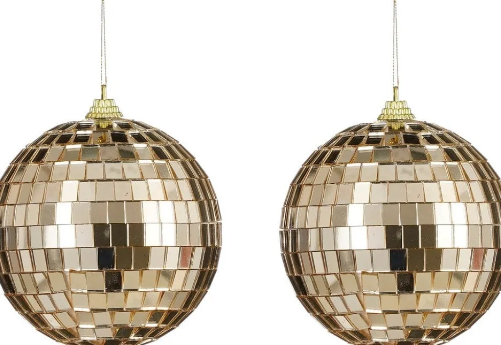 House of Seasons kerstbal Disko beige D 10 cm 2 stuks