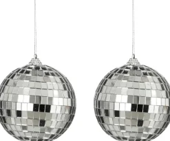 House of Seasons kerstbal Disko zilver D 10 cm 2 stuks