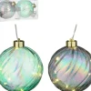 House of Seasons kerstbal Tobias groen / blauw met verlichting D 12 cm 2 stuks
