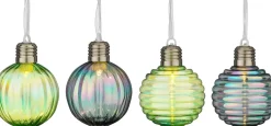 House of Seasons kerstbal Tobias blauw / groen met verlichting D 8 cm 4 stuks