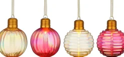 House of Seasons kerstbal Tobias goud / rood met verlichting D 8 cm 4 stuks