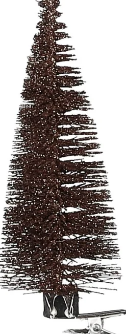 House of Seasons kerstclip boom bruin D 5 H 13 cm 6 stuks