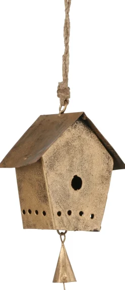 House of Seasons kerst ornament vogelhuis goud 10 x 6 x 16 cm
