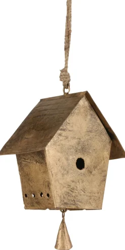 House of Seasons kerst ornament vogelhuis goud 14 x 8 x 18 cm