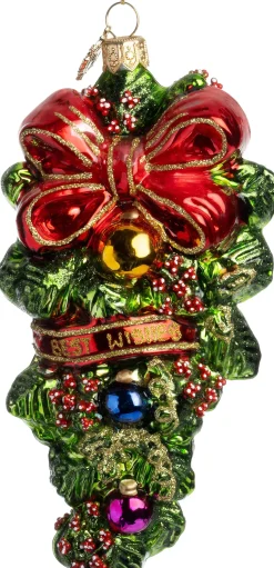Huras Family kerst ornament Jolly kerstgroen met strik rood / groen 6 x 5 x 15,5 cm