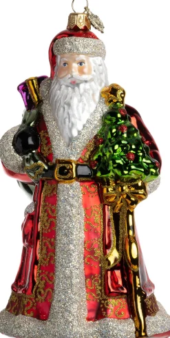 Huras Family kerst ornament Jolly kerstman rood / wit / goud 10 x 9 x 18 cm