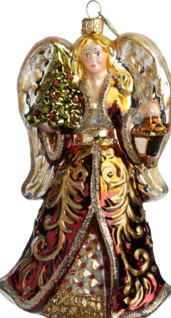 Huras Family kerst ornament Jolly kerstengel bruin / wit 10,5 x 6,5 x 17 cm