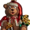 Huras Family kerst ornament Jolly kerstbeer bruin / rood 9 x 6 x 10,5 cm
