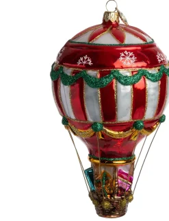 Huras Family kerst ornament Jolly luchtballon rood / wit 10 x 10 x 17 cm