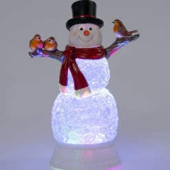 Intratuin automatische sneeuwbol sneeuwpop wit met verlichting 19 x 16 x 28 cm