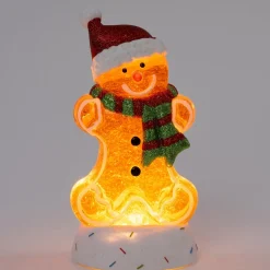 Intratuin automatische sneeuwbol gemberkoekman oranje met verlichting 13 x 11 x 27 cm