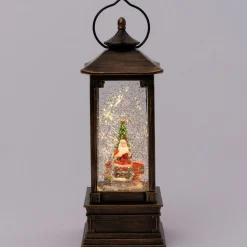 Intratuin automatische sneeuwbol lantaarn kerstman brons met verlichting 10,5 x 10,5 x 28,5 cm