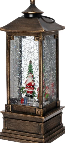 Intratuin automatische sneeuwbol lantaarn kerstman brons met verlichting 10,5 x 10,5 x 28,5 cm
