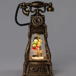 Intratuin automatische sneeuwbol telefoon brons met verlichting 13,3 x 11,3 x 26,5 cm
